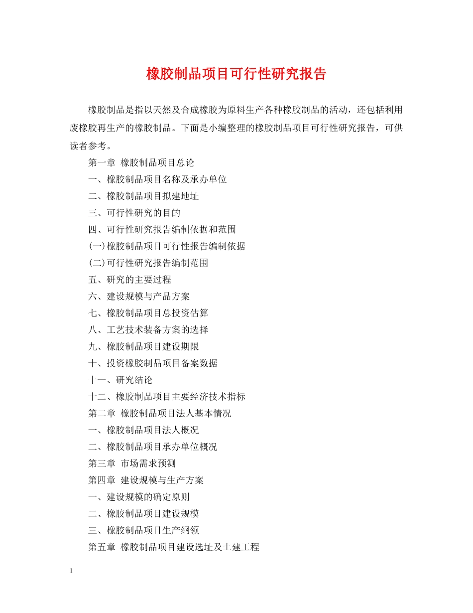 橡胶制品项目可行性研究报告 _第1页