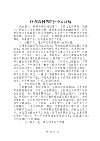 XX年农村信用社个人总结