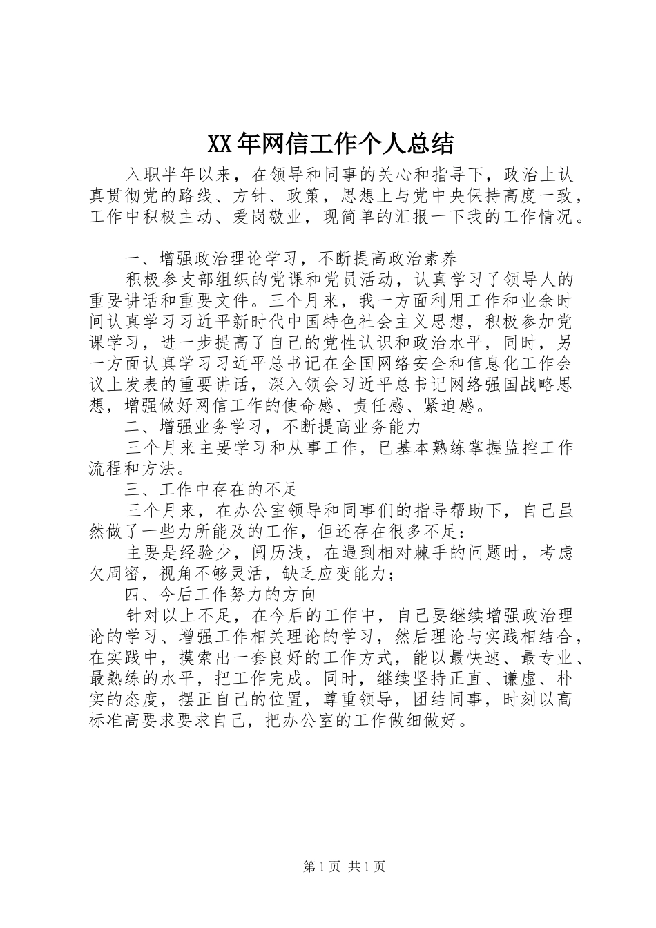 XX年网信工作个人总结_第1页