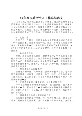XX年乡民政所个人工作总结范文