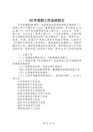 XX年党校工作总结范文