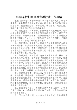 XX年某村扫黑除恶专项行动工作总结
