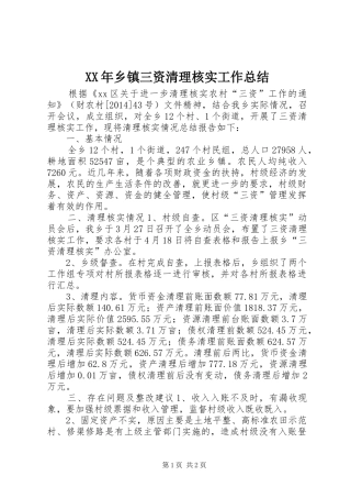 XX年乡镇三资清理核实工作总结