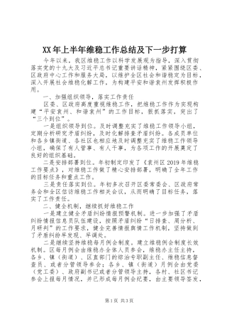 XX年上半年维稳工作总结及下一步打算