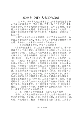 XX年乡（镇）人大工作总结