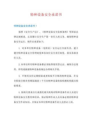 特种设备安全承诺书