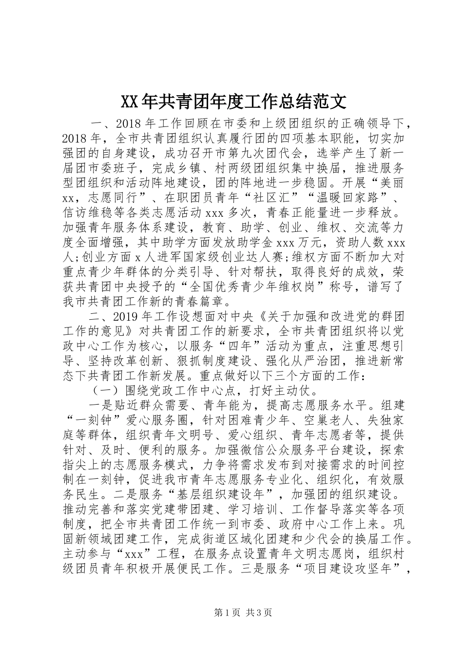 XX年共青团年度工作总结范文_第1页