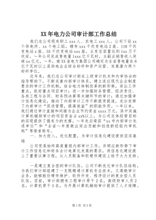 XX年电力公司审计部工作总结
