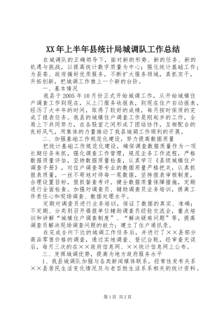 XX年上半年县统计局城调队工作总结