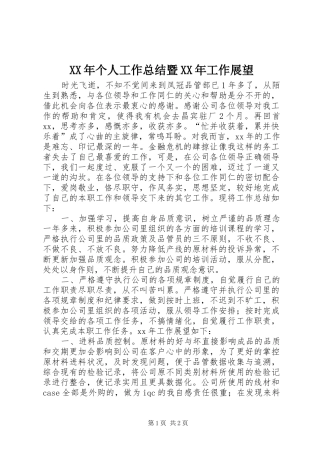 XX年个人工作总结暨XX年工作展望