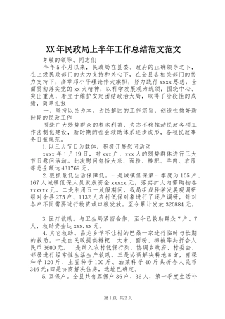 XX年民政局上半年工作总结范文范文