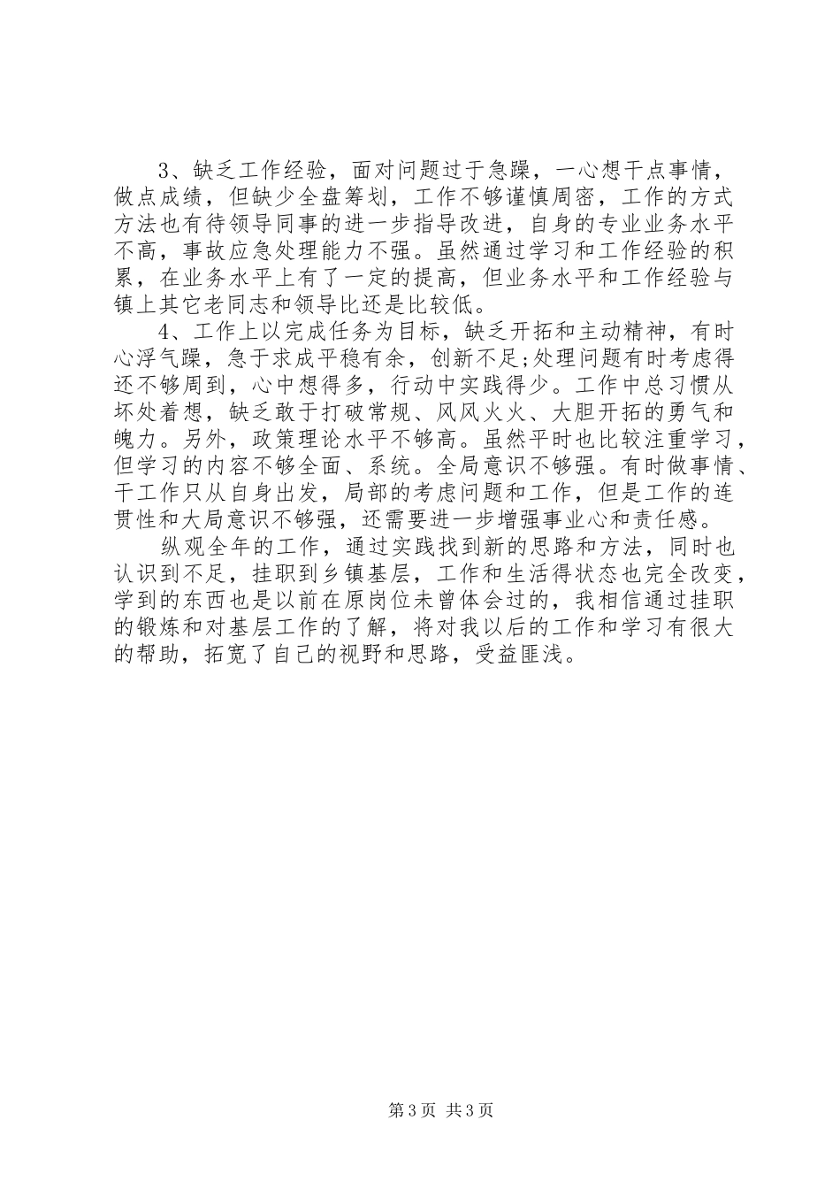 XX年乡镇挂职锻炼干部个人工作总结_第3页