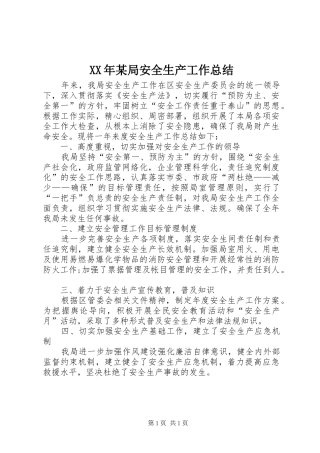 XX年某局安全生产工作总结