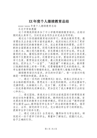 XX年度个人继续教育总结