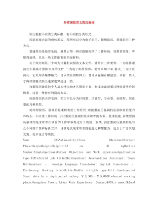外贸采购英文简历表格 