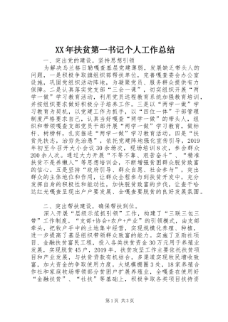 XX年扶贫第一书记个人工作总结