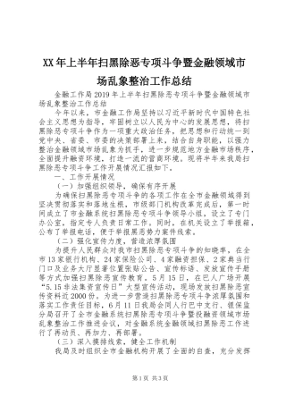 XX年上半年扫黑除恶专项斗争暨金融领域市场乱象整治工作总结