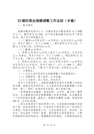 XX镇村委会规模调整工作总结（乡镇）