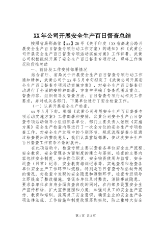 XX年公司开展安全生产百日督查总结