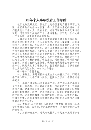 XX年个人半年统计工作总结