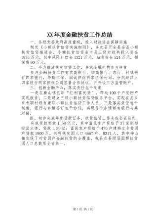 XX年度金融扶贫工作总结