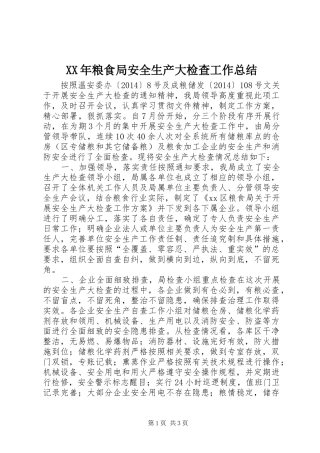 XX年粮食局安全生产大检查工作总结