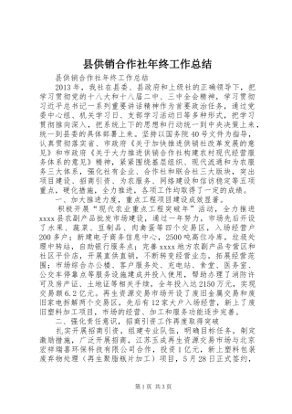 县供销合作社年终工作总结 