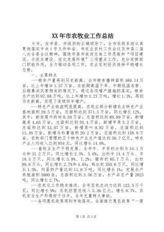 XX年市农牧业工作总结