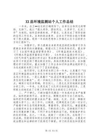XX县环境监测站个人工作总结