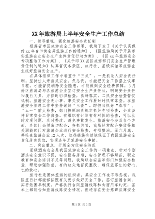 XX年旅游局上半年安全生产工作总结