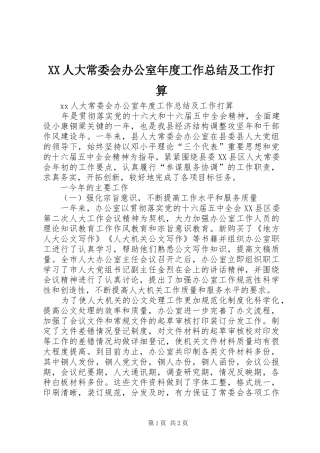 XX人大常委会办公室年度工作总结及工作打算