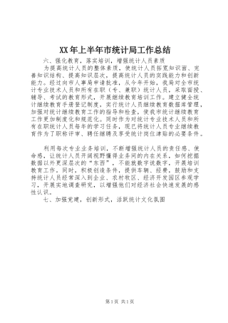XX年上半年市统计局工作总结