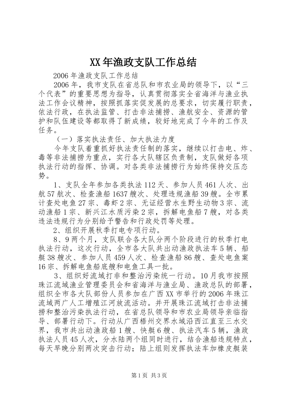XX年渔政支队工作总结_第1页