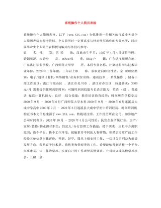 系统操作个人简历表格 