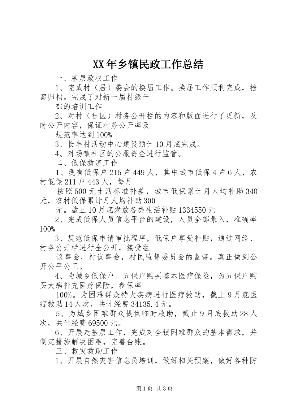XX年乡镇民政工作总结 (10)_第1页