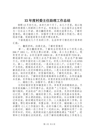 XX年度村委主任助理工作总结