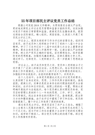 XX年项目部民主评议党员工作总结