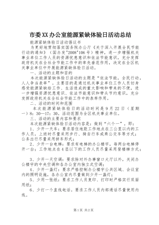 市委XX办公室能源紧缺体验日活动总结 