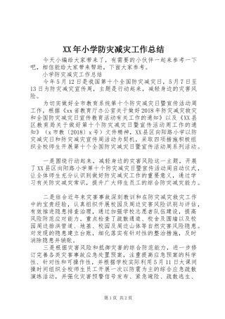 XX年小学防灾减灾工作总结