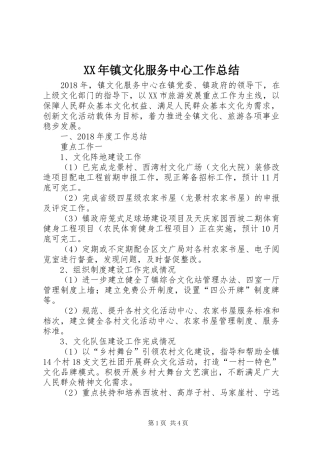 XX年镇文化服务中心工作总结
