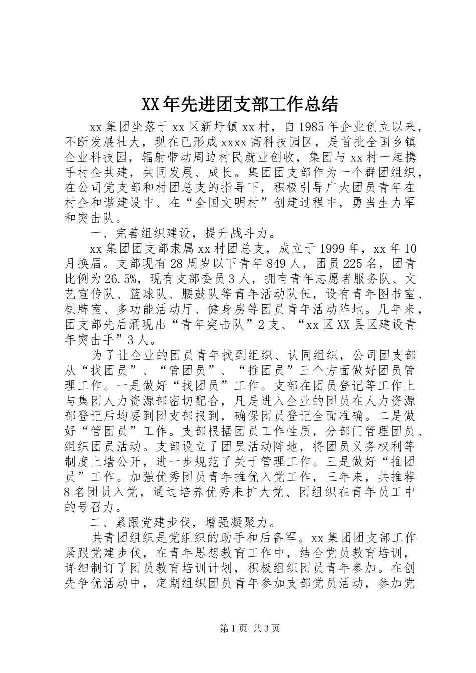 XX年先进团支部工作总结_第1页