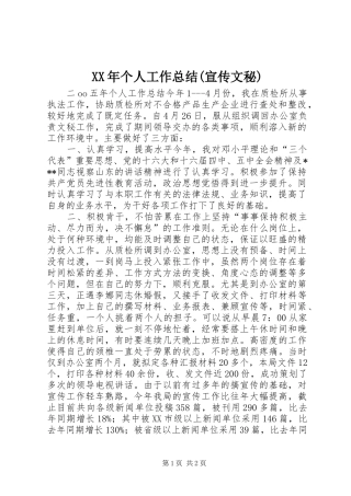 XX年个人工作总结(宣传文秘)