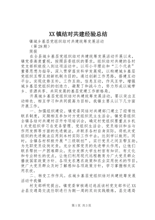 XX镇结对共建经验总结