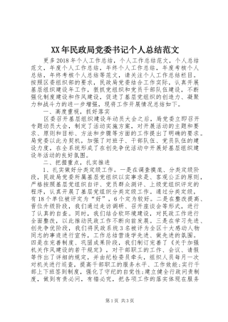 XX年民政局党委书记个人总结范文