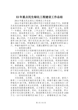 XX年重点民生绿化工程建设工作总结
