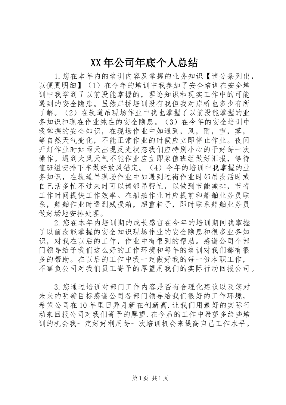 XX年公司年底个人总结_第1页