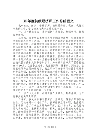 XX年度初级经济师工作总结范文