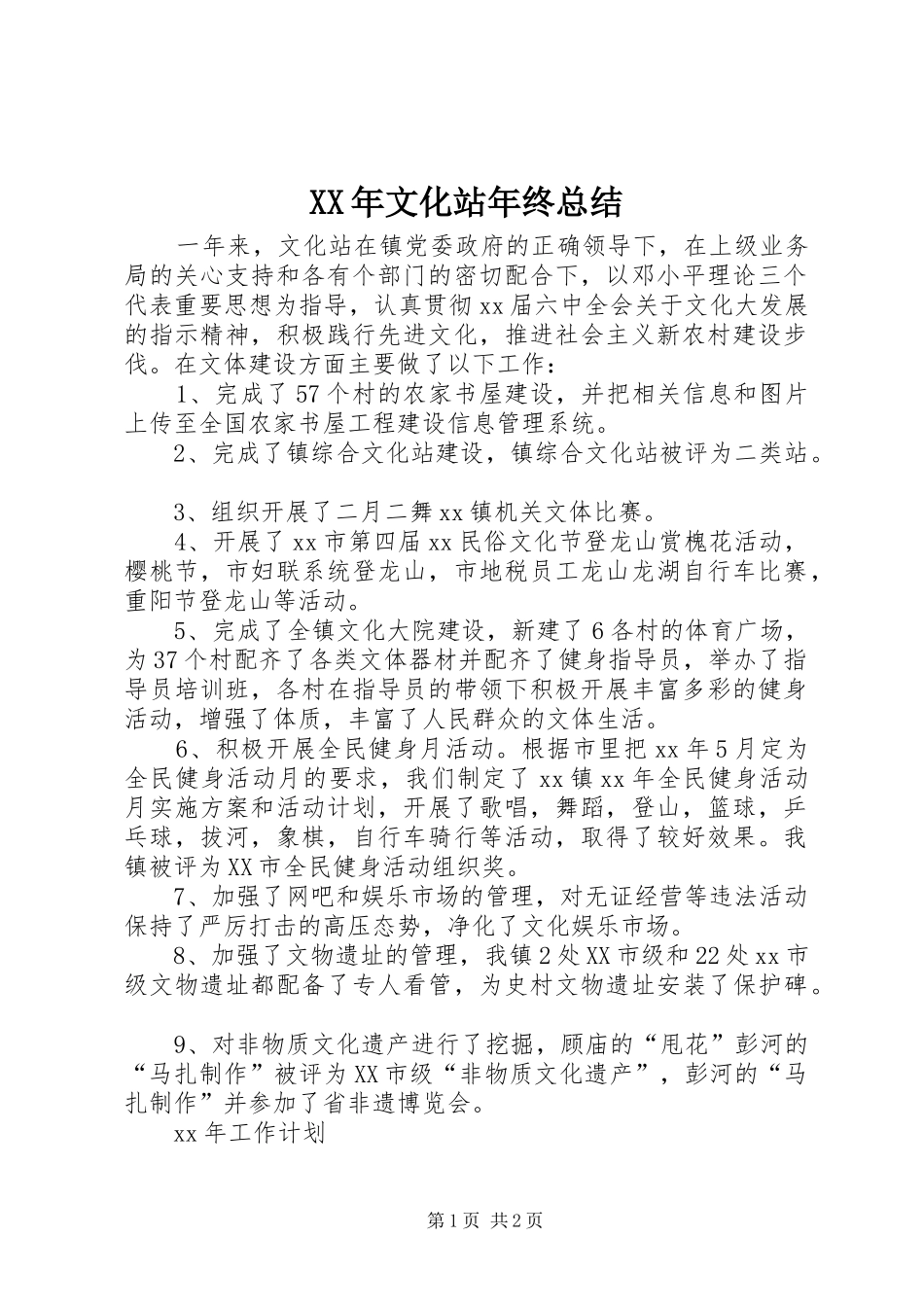 XX年文化站年终总结_第1页
