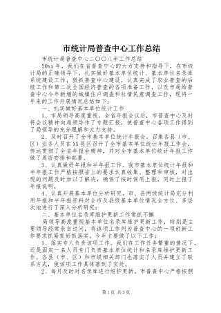 市统计局普查中心工作总结 