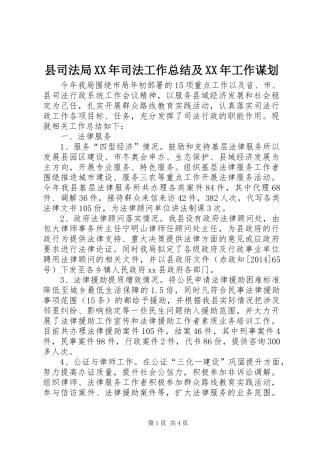 县司法局XX年司法工作总结及XX年工作谋划 